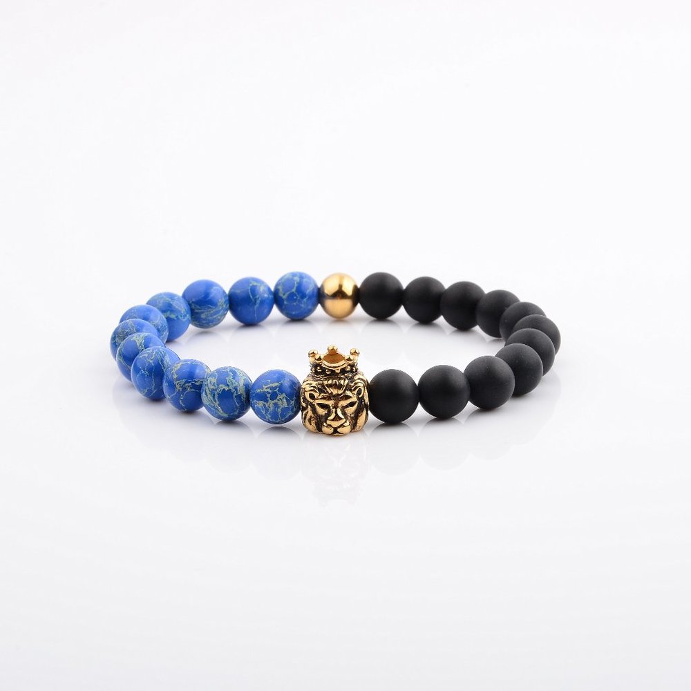 Kairos Gold Crown Matte Black Onyx & Imperial Jasper Bracelet #LTS0104